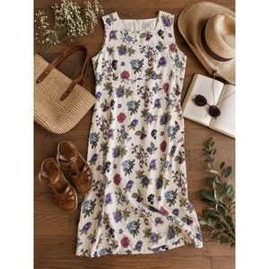 Sarah Chapman 90'sWomens 14 Floral Linen Maxi Dress Sleeveless Purple Blue Cream